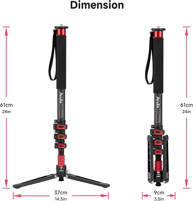 Avella C324D Carbon Fiber Monopod — 67" Telescopic Video Monopod for DSLR & Mirrorless Cameras