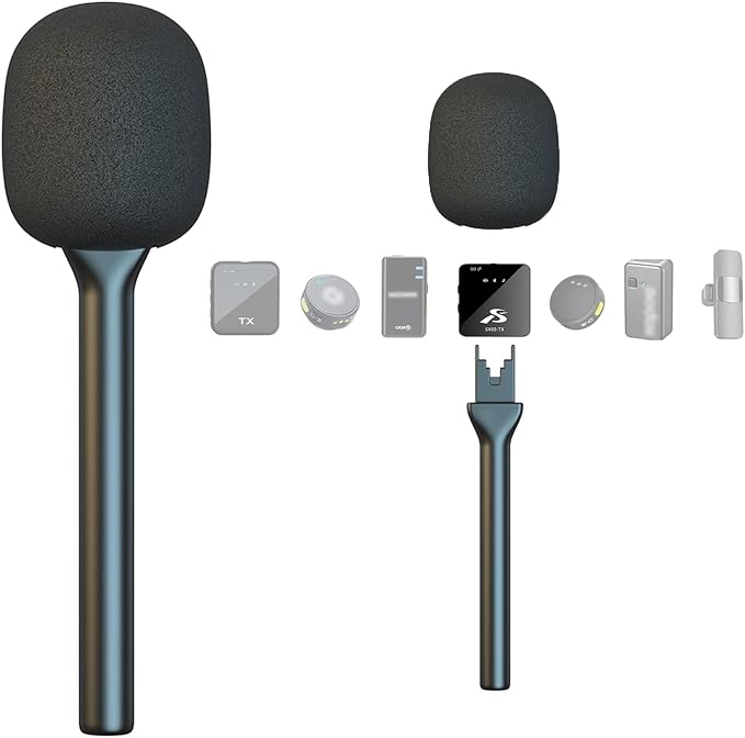 Mic Handle for DJI RODE Microphone Handheld Stand for Wireless GO, Interview Microphone Rig for All Lavalier Mic, Wireless MiniMic Adapter for Vlogging/Interview/Podcast/Reports/Content Creation