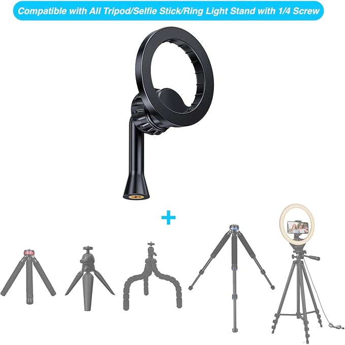 Magnetic Tripod Holder Mount for MagSafe, iPhone Tripod Mount Adapter with 1/4" Screw Hole, Magnetic Phone Tripod Holder Adapter for iPhone 17/16/15/14/13/12 Series
