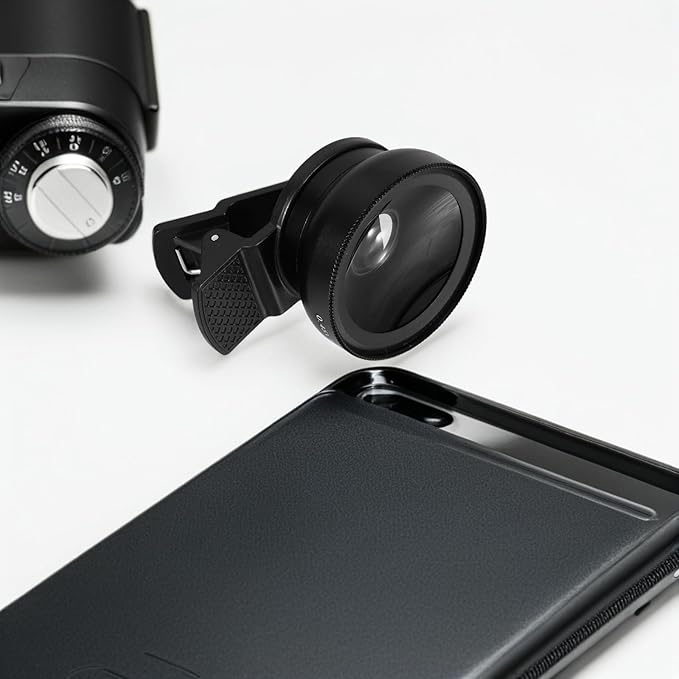 Universal Clip-on Phone Camera Lens Kit 2-in-1 Ultra Wide Angle and Macro Lens for Mobile Photography Lightweight Black Compatible with Smartphones