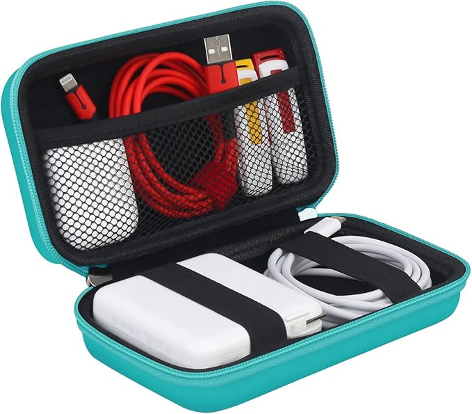BOVKE PU Hard Travel Case for MacBook Air Pro Power Adapter Apple MagSafe 2 USB-C Charger, Extra Room for USB C Hub, Type C Hub, USB C Hub Multiport Adapter, Magic Mouse, Charging Cable, Turquoise