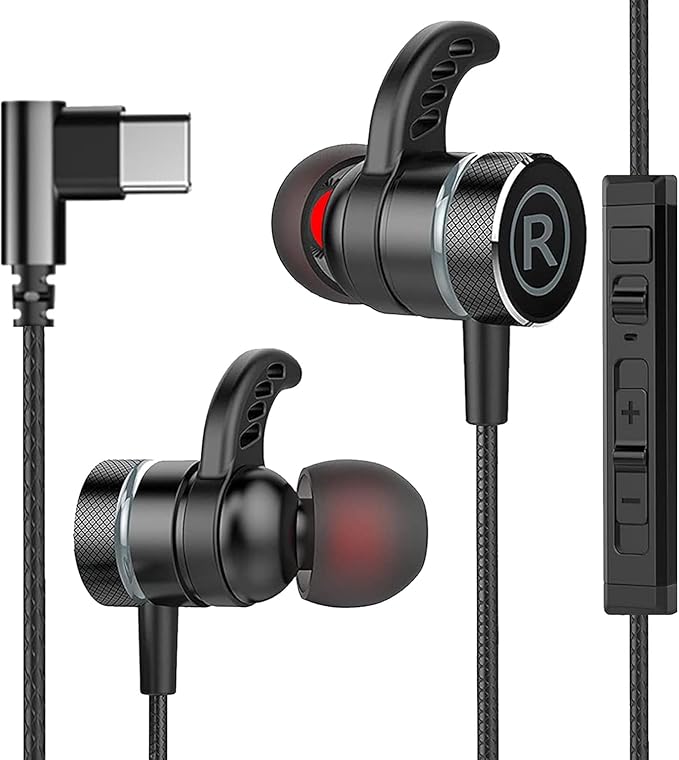 USB C Headphone for Samsung Wired Earbuds Magnetic in-Ear Type C Earphone with Microphone Volume Control Deep Bass Stereo Noise Canceling for iPhone 17 Pro Max Air 16 16e 15 Pixel 10 9a (Black)