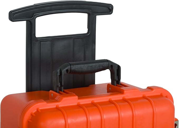 MEIJIA All Weather Rolling Waterproof Protective Case, Hard Camera Case,Dry Case with Retractable Pull Handle and Wheels,Foam Inserted,22 x13.81x9inches (Orange)