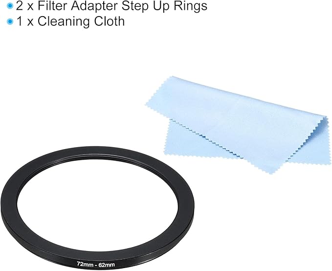 PATIKIL 72mm-62mm Metal Step Down Ring with Cleaning Cloth, 2 Pack Camera Lens Filter Adapter Ring Aluminum Filter Adapter Ring for Camera Lenses Hood, Black