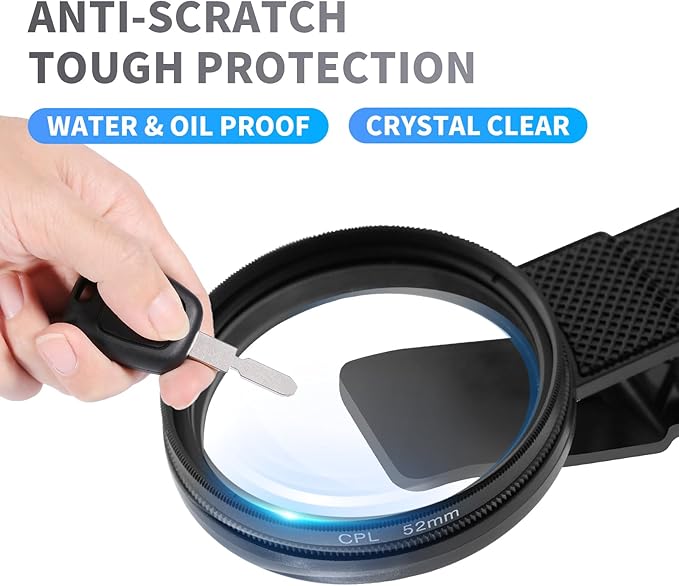 52mm Circular Polarizing Filter Clip for Smartphones - Optical Glass CPL Lens with Rotating Frame & PU Case | Universal Clip Fits Premium Phones