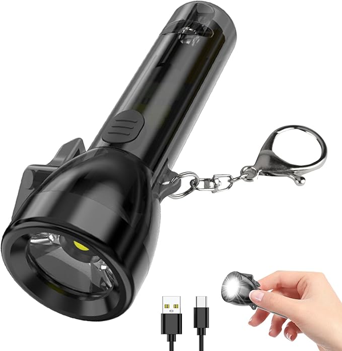 Keychain Flashlight, EDC Flashlight, 80 Lumens Rechargeable Mini Flashlights with USB Cable, Small Flashlights Waterproof for Camping Work and Emergencies