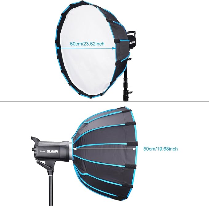 Godox SL-60W Kit with Softbox and 2.8M Stainless Steel Light Stand LED Video Light 5600K Studio Continuous Lamp Bowens Mount Wirelessly Adjust Photo Lights for YouTube, Wedding, Outdoor Shooting