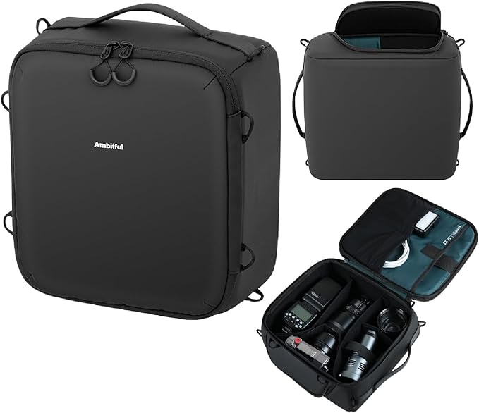 AMBITFUL Water-Resistant Camera Insert Case,with DIY Dividers, Removable Shoulder Strap, Padded Camera Bag for DSLR SLR Mirrorless, Compatible with Canon Nikon Sony, Black(Om Cube-L)