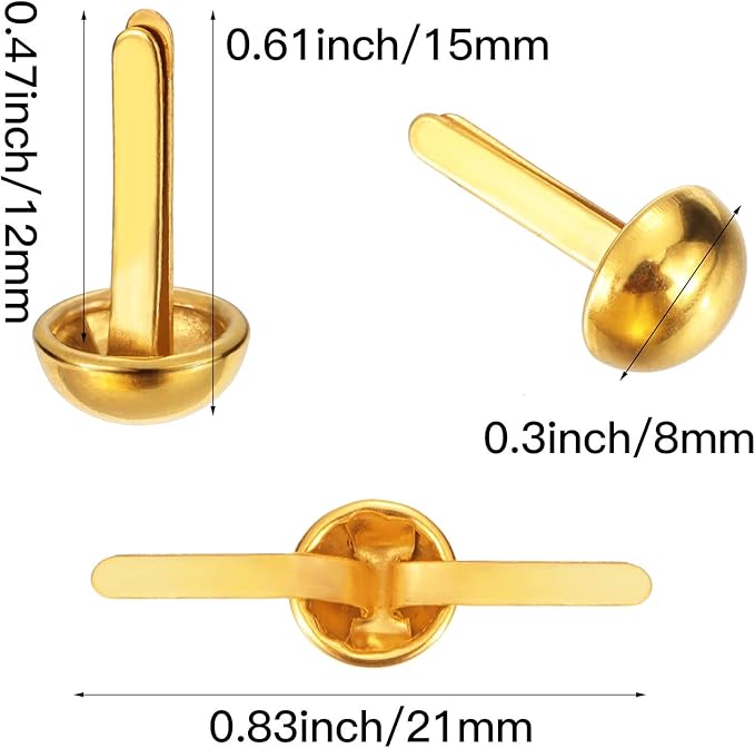 Hotop 500 Pcs Brads for Paper Crafts Metal Round Brass Paper Fasteners for Craft Art Crafting School DIY Supplies(0.3 x 0.6 Inch,Golden)