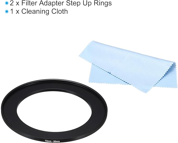 PATIKIL 72mm-95mm Metal Step Up Ring with Cleaning Cloth, 2 Pack Camera Lens Filter Adapter Ring Aluminum Filter Adapter Ring for Camera Lenses Hood, Black