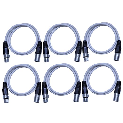 Seismic Audio SAXLX-3White-6Pack White 3-Feet XLR to XLR Patch Cable, 6-Pack