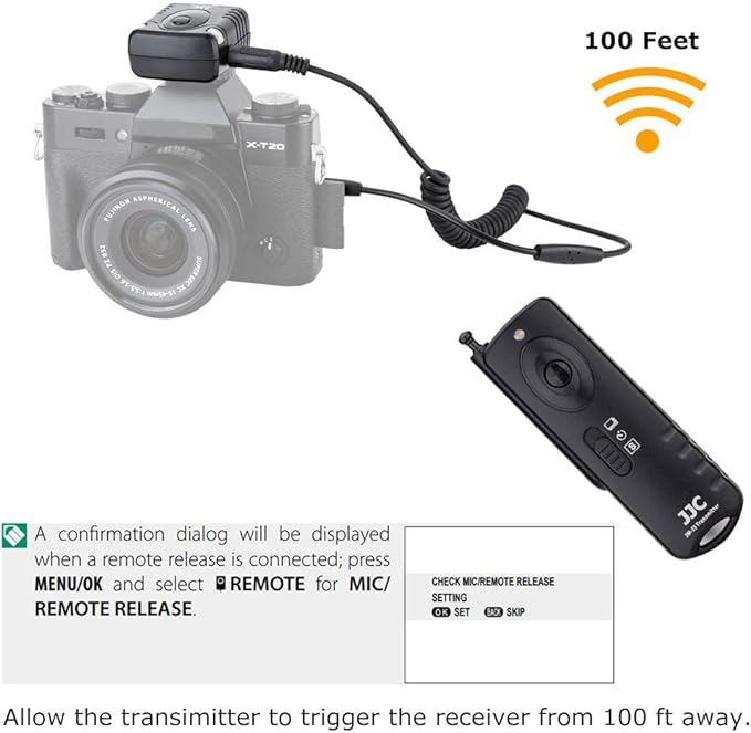 JJC Wireless Remote Shutter Release & 2-Pack Soft Shutter Release Button for Fujifilm X100VI X100V X100F X100T X-T30 II XT30II X-T30 XT30 X-T20 XT20 X-T4 XT4 X-T3 XT3 X-T2 XT2 X-E3 XE3 Cameras & More