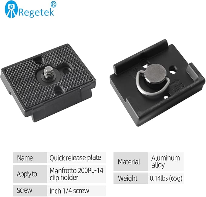 2 Pack Quick Release Plate with 1/4"-20 Screw for Bogen 3157N Manfrotto 200PL-14 RC2 Camera Tripod(BHQ2 128RC/128RCNAT、141RC/141RCNAT、222/234RC、323、390/390B/390RC、352RC/308RC、460MG、486RC2