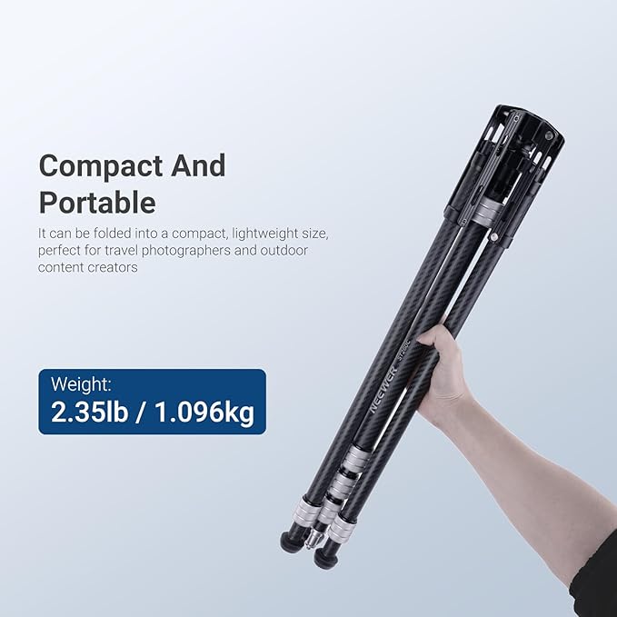 NEEWER Carbon Fiber Tripod Stand w Reversible Legs, 35"-102" Portable Lightweight Photography Light Stand for Strobe Softbox Ring Light Action Cam DSLR Streaming Recording, 6.6lb/3kg Max Load, ST260C