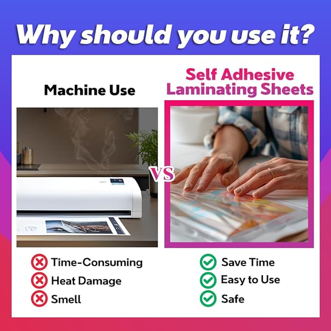 VIOLETTO Self Adhesive Laminating Sheets 12.3x17.1 inch, 20 Pack, 4mil Thickness, No-Machine Needed, QuickPeel, Instashield, Stick&GO (10 Sheets, Menu Size 4mil)