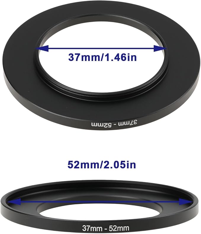 2pcs Step Up Camera Filter Adapter Ring Aluminum Alloy 37mm to 52mm Thread 0.75mm Compatible with Filter Adapter Lens Hood Lens Cap