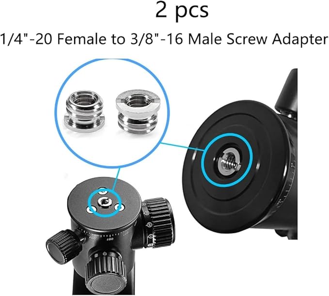 Aluminum Alloy 1/4 to 3/8 & 3/8 to 1/4 Camera Tripod Adapter - Male to Female Screw for Camera, Mount, Monitor