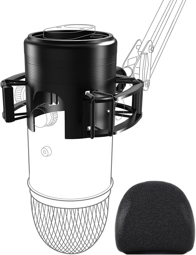 Custom Built for Blue Yeti Shock Mount with Pop Filter, 2026 Upgrade Anti-Vibration Suspension Elastic Shock Mount Holder Clip Mics Stand with Screw Adapter Compatible with Yeti Microphone