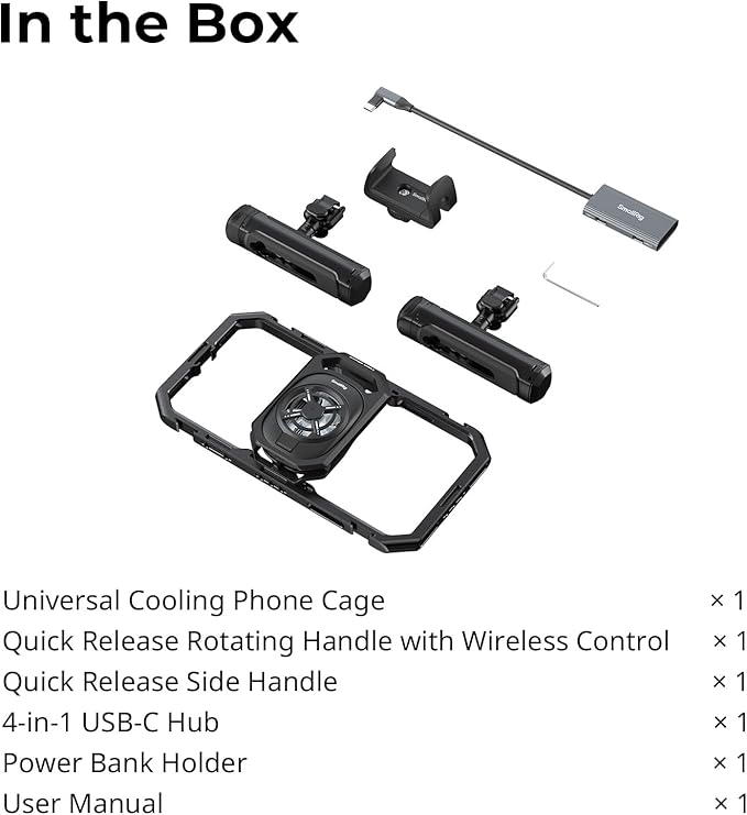 SMALLRIG All-in-One Cooling Dual Handle Phone Cage Kit for iPhone 17/16/Android, 15W Active Cooler & 4-in-1 USB-C Hub, Universal Compatibility 2.5-3.1" Phones, for Live Streaming- 5276