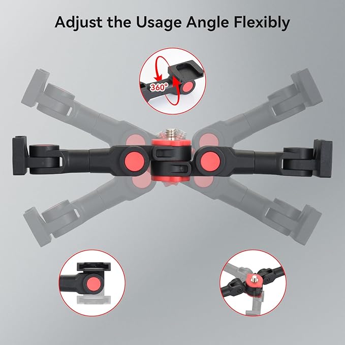 UTEBIT Dual Cold Shoe Mount, Extension Bar Universal Cold Shoe Adapter with Phone Holder Mount, 1/4" Thread Holes Cold Shoe Mount for Microphone,Led Video Light, Audio Recorder Monitors