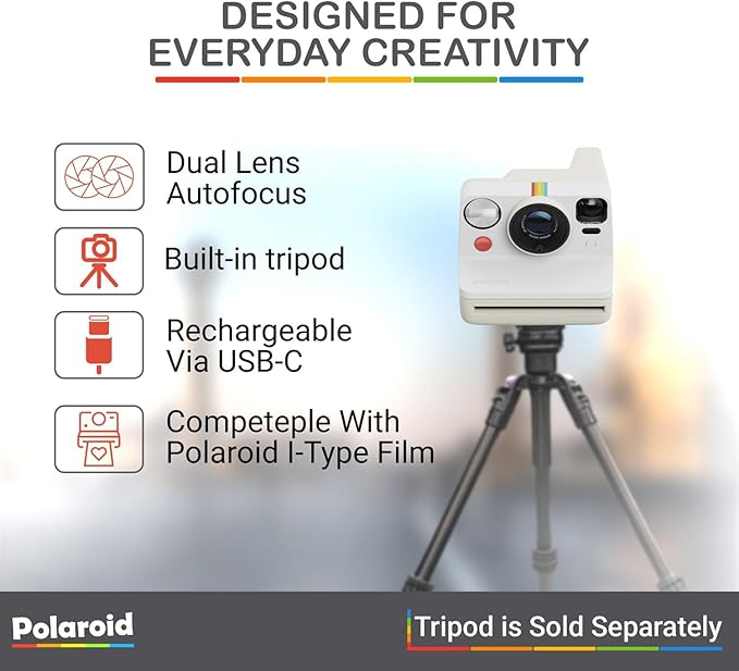 Polaroid Now Generation 3 I-Type Instant Camera (Pebble White) Bundle with Color I-Type Film (8 Exposures), Hard Protective Case and Wrist Strap