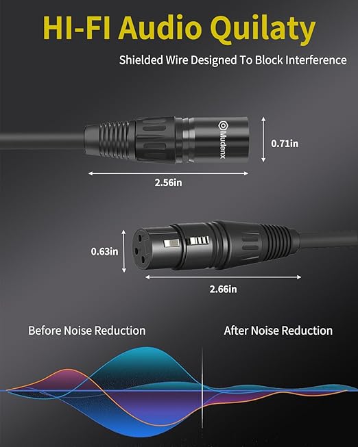 Short XLR Cables 1.6FT 2 Pack,XLR Male to Female Balanced Microphone Cord 3 pin, OFC Shielded 1 Foot Mic Cable
