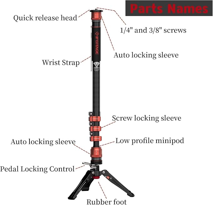 IFOOTAGE Cobra 3 C180F-P Carbon Fiber Video Monopod with Pedal Locking Control, Professional Photography Monopod Suitable for SLR Cameras and Camcorders (71")