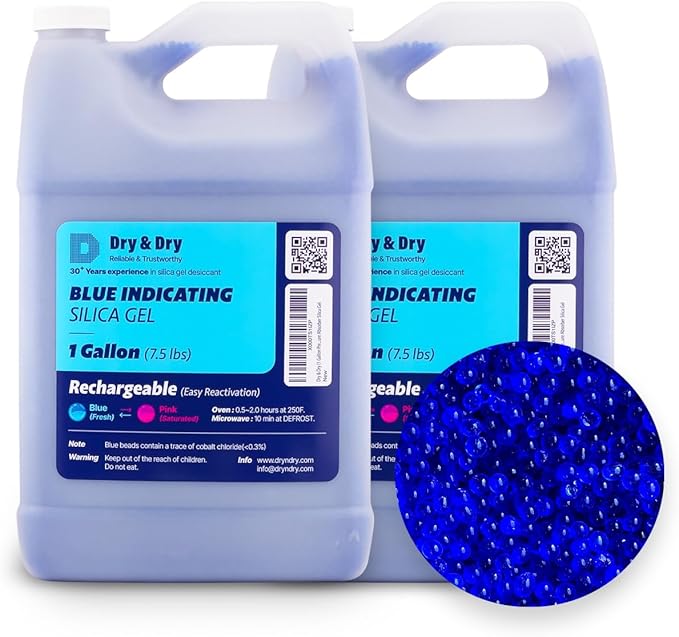 Dry & Dry [15 LBS] Blue Indicating Silica Gel Beads(Industry Standard 3-5 mm) - Reusable Desiccant Beads Silica Beads(Blue to Pink)