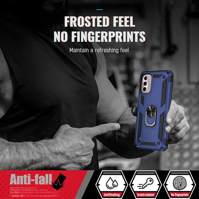 Androgate Compatible with Motorola Moto G Stylus 2022 4G Case with HD Screen Protector, Military-Grade Metal Ring Kickstand 15ft Drop Tested Shockproof Cover Case for Moto G Stylus 4G 2022, Blue