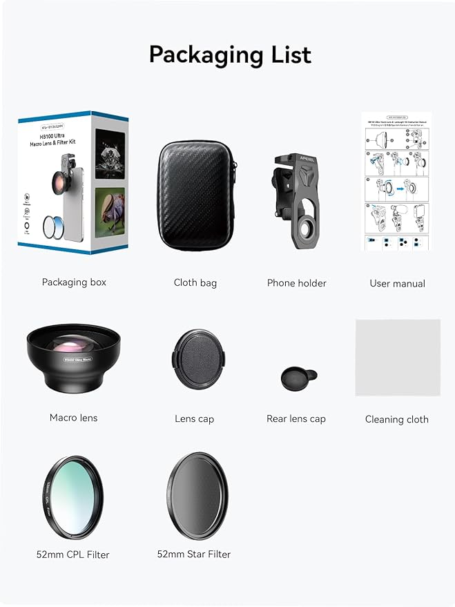 MIAO LAB 100 Ultra Macro Lens + 52mm CPL Filter & Star Filter - Macro Lens for iPhone, Android Phone | Professional Macro Photography of Flowers, Iinsects, Jewelry, Food Details and Small Objects