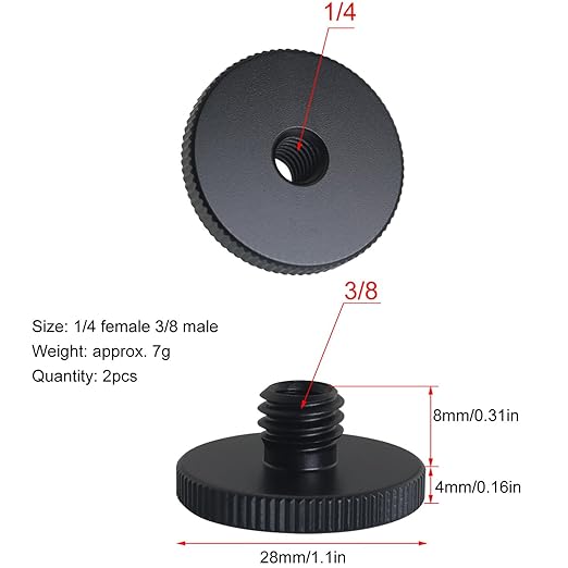 2PCS Adapter Screws for Tripod Heads Aluminium Photo Accessories 1/4 Female 3/8 Male Head Plate Knob for Camera Mounting Plate Flash Bracket