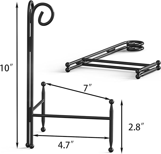 HEMYLU Display Stand for Plate, Foldable Metal Plate Stand for Table, Decorative Easel Holder for Picture Frames, Photos, Wedding Cards, Sign Posters, Cavas, 10-inch Black 2-Pack