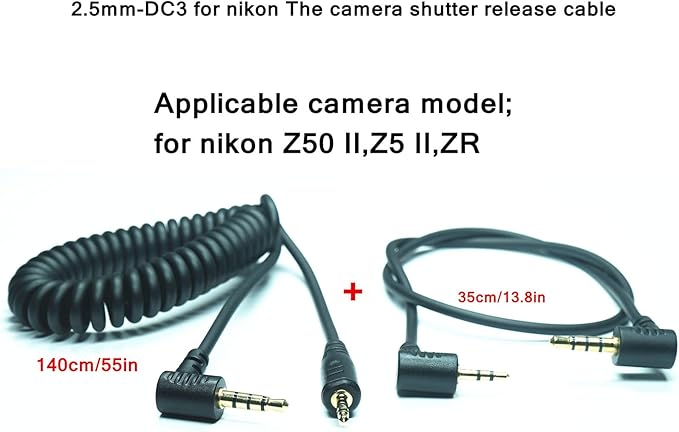 2.5MM-DC3 (MC-DC3) Shutter Release Cable is Suitable for Nikon Cameras Z5II/Z50II/ZR Supports Connection to The Camera Remote Control to Achieve Focusing and Taking Photos(2.5mm-DC3 2pcs)