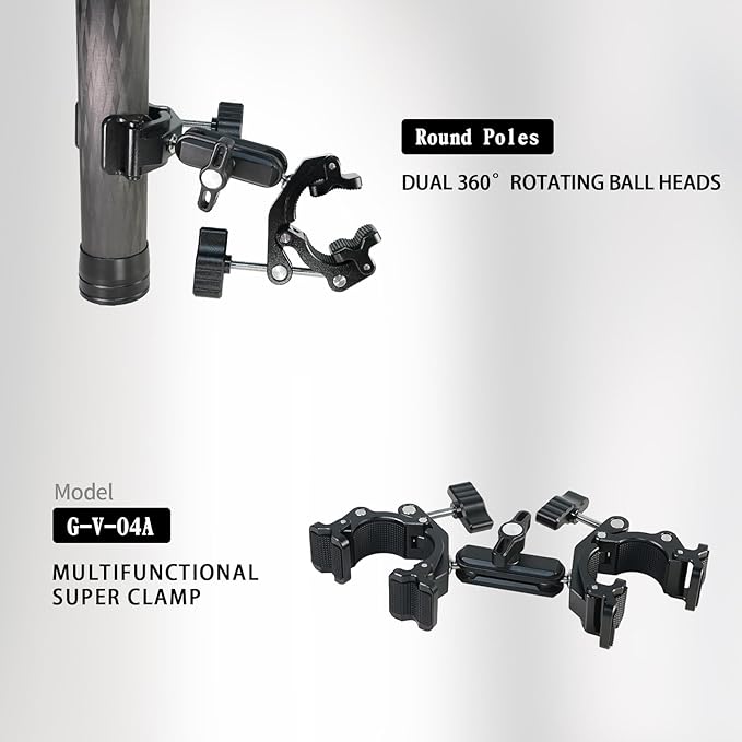 FIFIELD Double Super Clamp Camera Mount with Magic Arm, Desk Studio Light Holder, Ball Head Adapter for Photo Studio Light Stand, Photography Reflector, Photo Boom Stand, Cross Bars