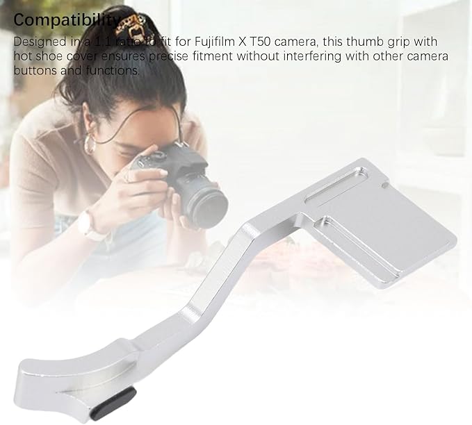 Yunir X T50 Thumb Up Grip for Fuji X T50 Camera Only,Aluminum Alloy Metal Thumb Grip with Hot Shoe Cover Protector Thumb Rest Support Holder,Not Affect The Use of XT50 Camera Buttons (Silver)