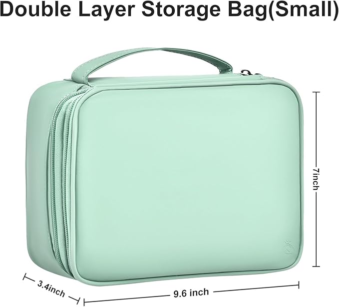 Double Layer Leather Cable Organizer Bag Large Capacity Waterproof Tech Organizer Case for Travel Electronics Accessories Storage Case with Adjustable Divider(Light Green, Double Layer-Small)