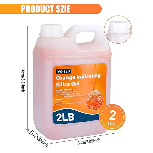 VOISEN 2 LBS Orange Indicating Silica Gel Desiccant Beads,Reusable Desiccant Industry Standard 3-5 mm,Desiccant for 3D Printer,Electronic,Clothes,Painting,Jewelry