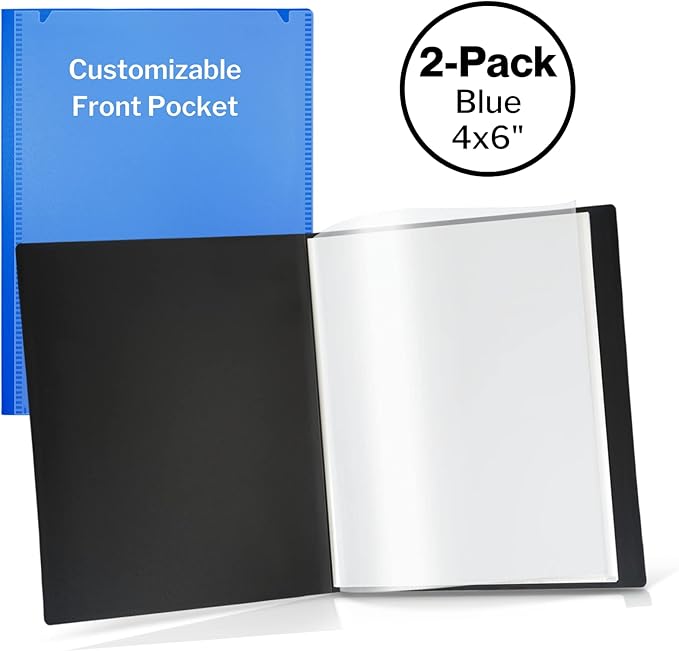 CRANBURY Small Photo Album 4x6 (Blue), 2-Pack 4 x 6 Photo Book, 24 Pockets Shows 48 Pictures, Mini Plastic Picture Album Binder with Customizable Cover