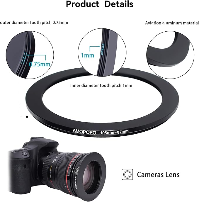 105mm Lens to 82mm Camera Filter Ring,105mm to 82mm Step-Down Ring Filter Adapter for 82mm UV,ND,CPL,Metal Step-Down Ring