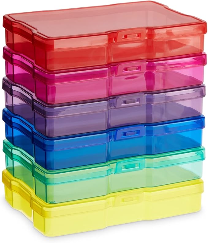 Paper Junkie Photo Storage Box - 4 x 6 in Clear Plastic & 6 Multicolor Inner Cases - Snap-Close Photo Storage Containers & Sticker Box