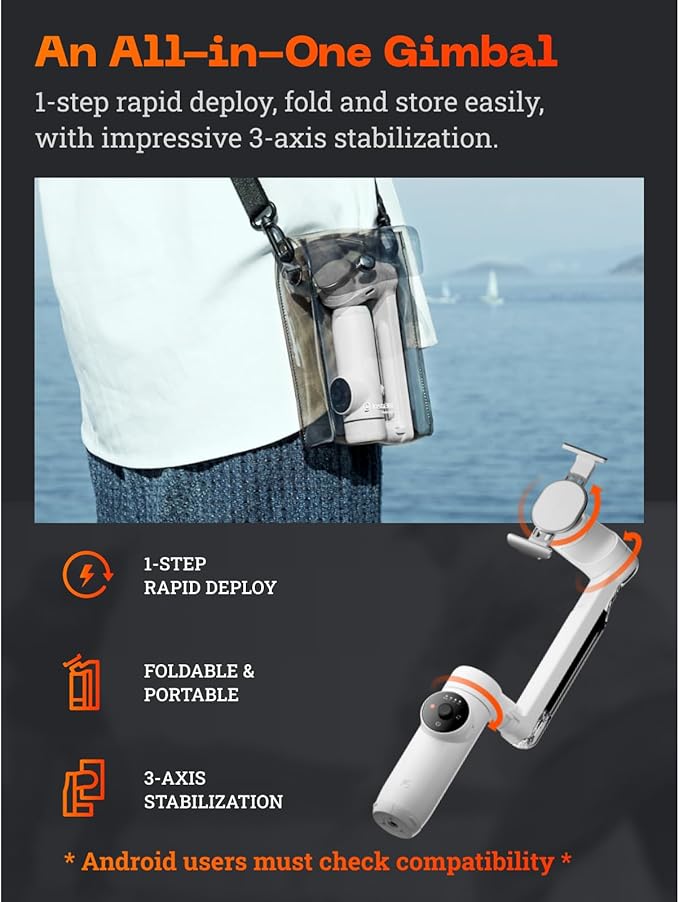 Insta360 Flow Creator Kit - Smartphone Gimbal with AI Tracking, Smartphone Gimbal, 3-Axis Stabilization, Integrated Selfie Stick, All-Purpose Tripod, Portable & Foldable, Snow White