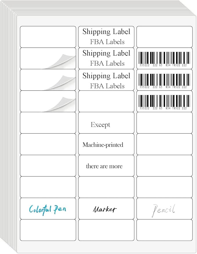100 Sheets 30 UP 1" x2-5/8 Shipping Labels 3000 Pcs FBA Label Stickers for Laser/Inkjet Printers, White Blank Sticker Name Tags, 30 Per Page