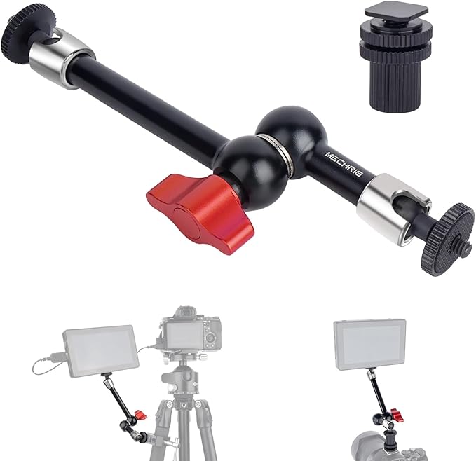 9" Cold Shoe Magic Arm with 360° Ball Joint, Extended Stainless Steel Friction Arm for Camera Cage Rig, LED Panel, Monitor Mount – Vlog Studio Photography-87002