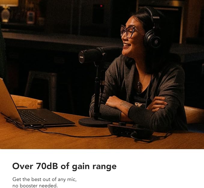 Focusrite Vocaster One Studio – Podcasting Interface for Solo Podcast Recording with Professional Quality Vocaster DM1 Dynamic Microphone & HP60v Headphones. 1 Mic Input & Headphone Output