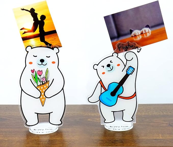 Set of 3 White Bear Polaroid Photo Holder, Table Picture Display Clip Stand for Picture Memo Cards Paper Note Postcards Place Card Display, Home Office Desk Ornaments