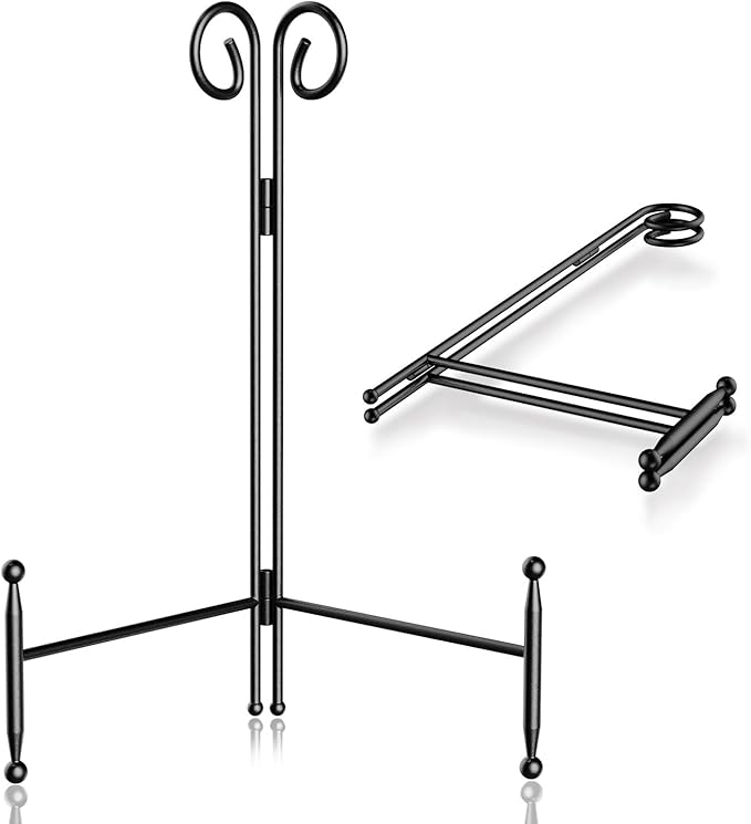 SVENJBB Plate Stand and Holder Display Easel Stand 12 Inch, Black Iron Picture Frame Collapsible and Portable for Table (2 Pack)