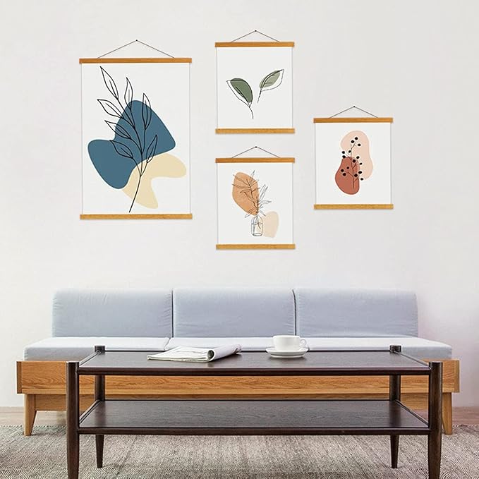 Ywlake Magnetic Poster Hanger, 9x12 9x14 9x17 Poster Frame Wood Wooden Magnet Print Posters Dowel Scroll Hanger Hangers Hanging Kit for Walls Map Canvas Artwork (Teak Wood, 9")