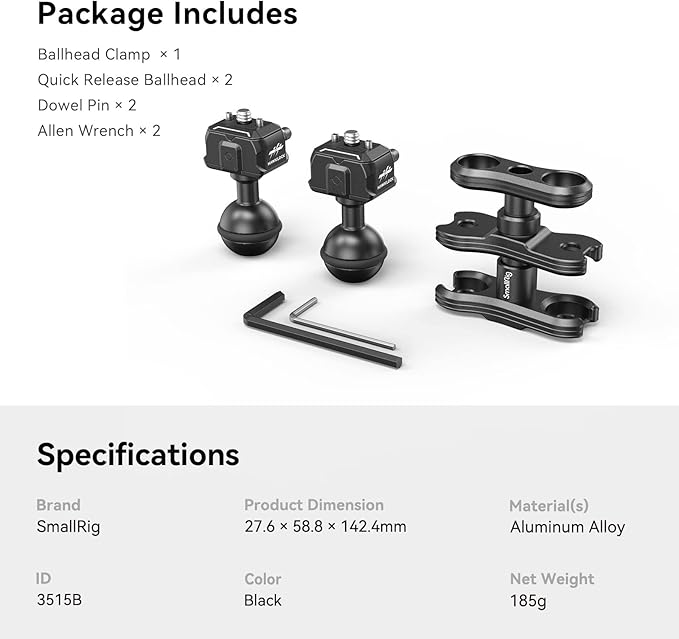 SmallRig Quick Release Ballhead Magic Arm 360° Rotation Articulating Magic Arm with 1/4" Screw, Drop-in HawkLock Camera Clamp for Field Monitor, Camera, Light, Max Load of 5kg, Aluminum Alloy - 3515C