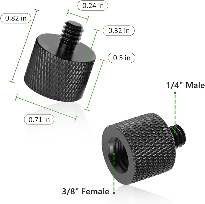 2 Pack 3/8" Female to 1/4" Male Screw Adapter Thread for Tripod Accessories Microphone Holder Camera Mount