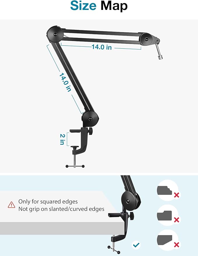InnoGear Microphone Arm Stand, Heavy Duty Mic Arm Microphone Stand Suspension Scissor Boom Stands with Mic Clip and Cable Ties for Blue Yeti Snowball Hyper X QuadCast SoloCast Fifine Gaming (Medium)